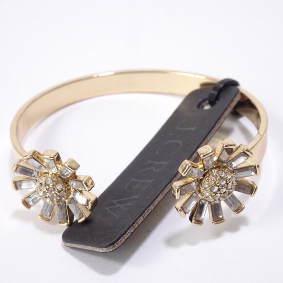 J.Crew Women's Crystal Baguette Flower Burst Open End Cuff Bracelet NWT 26 - Picture 4 of 6